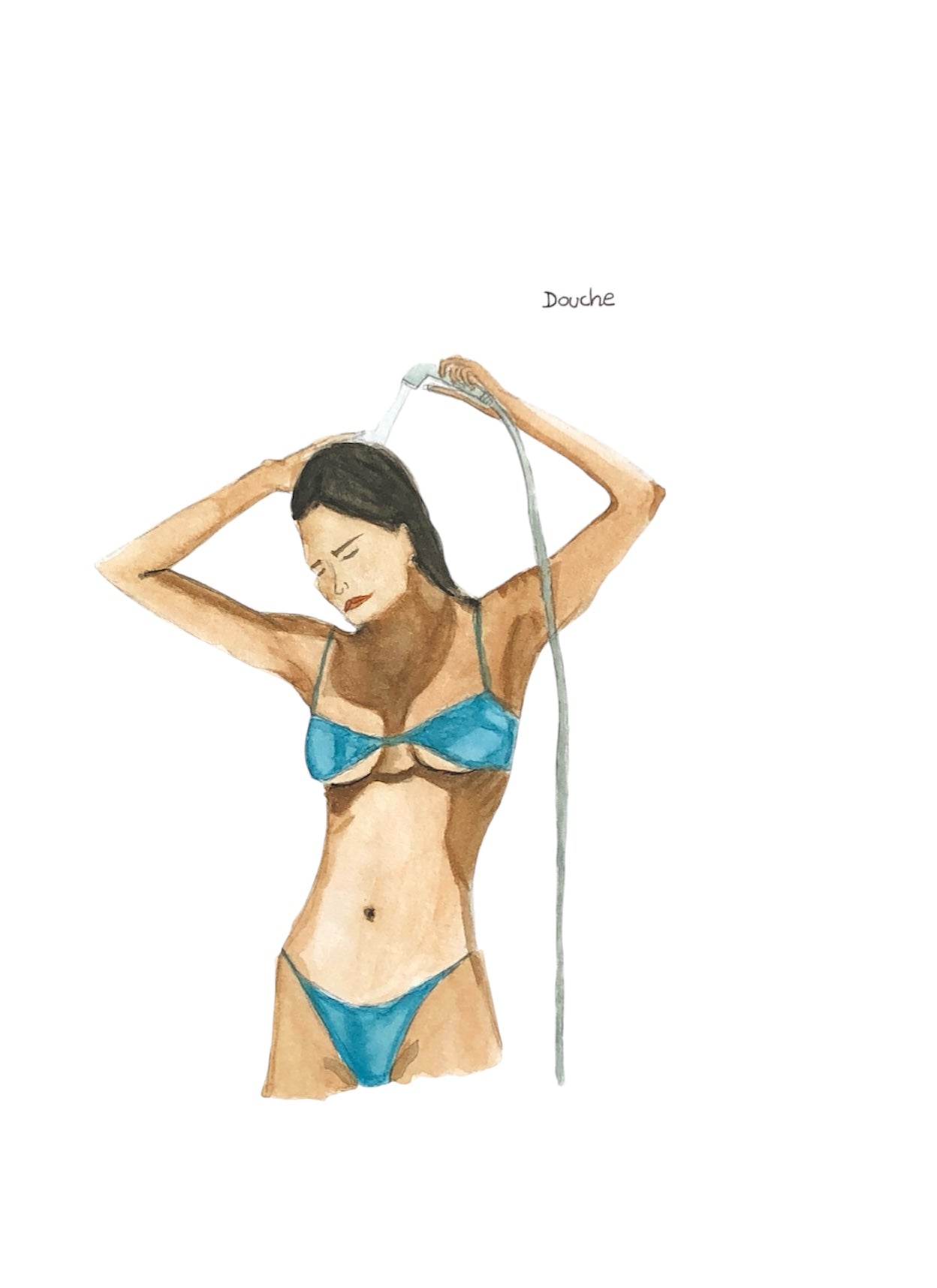 Carte postale une fille en bikini qui prend sa douche
